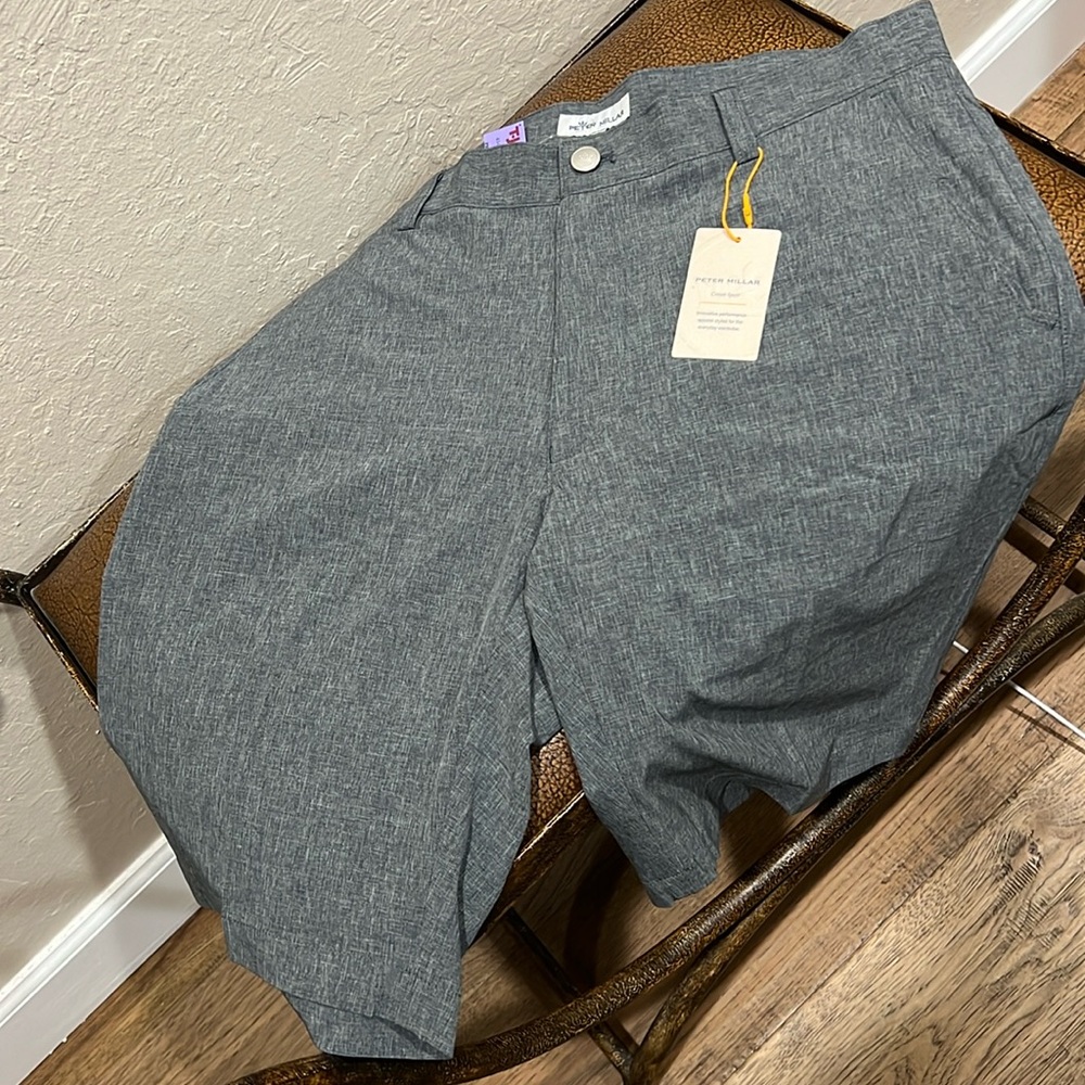 Brand New Peter Millar Crown Sport Stone Gray Flat Front Stretch Golf Shorts!